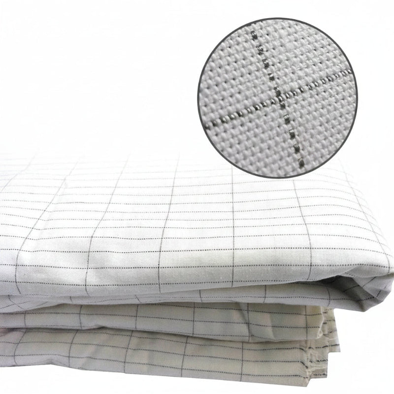Stack of fabric with conductive silver fibre highlighted