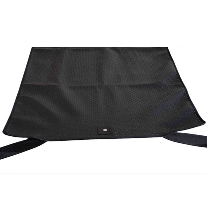 Black grounding sheet with the elastic on both sides to fit in the mattress on a white background