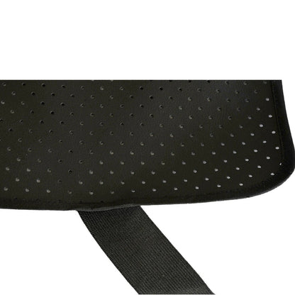 Close-up of the PU leather grounding sheet black perforated fabric and the elastic in a white background