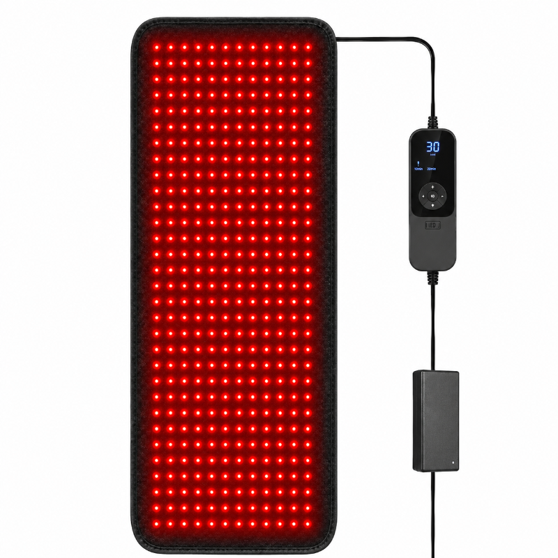 Infrared Light therapy mat product + cable and accessories to connect. all in a white background