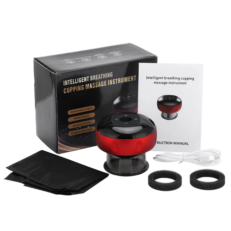 red light cupping massage with packaging and accessories on a white background